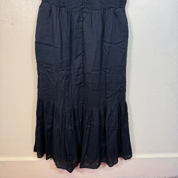 Quince Dress Organic Textured Cotton Smocked V-Neck Midi Blue Womens L - Picture 10 of 12